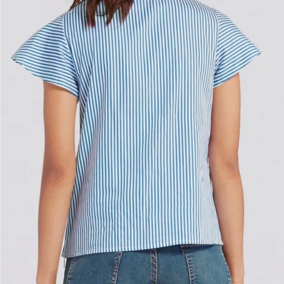 🔴 4/$15 Draper James Cotton Blue White Stripe Ruffle Front Blouse size 6 NWT - Picture 4 of 15